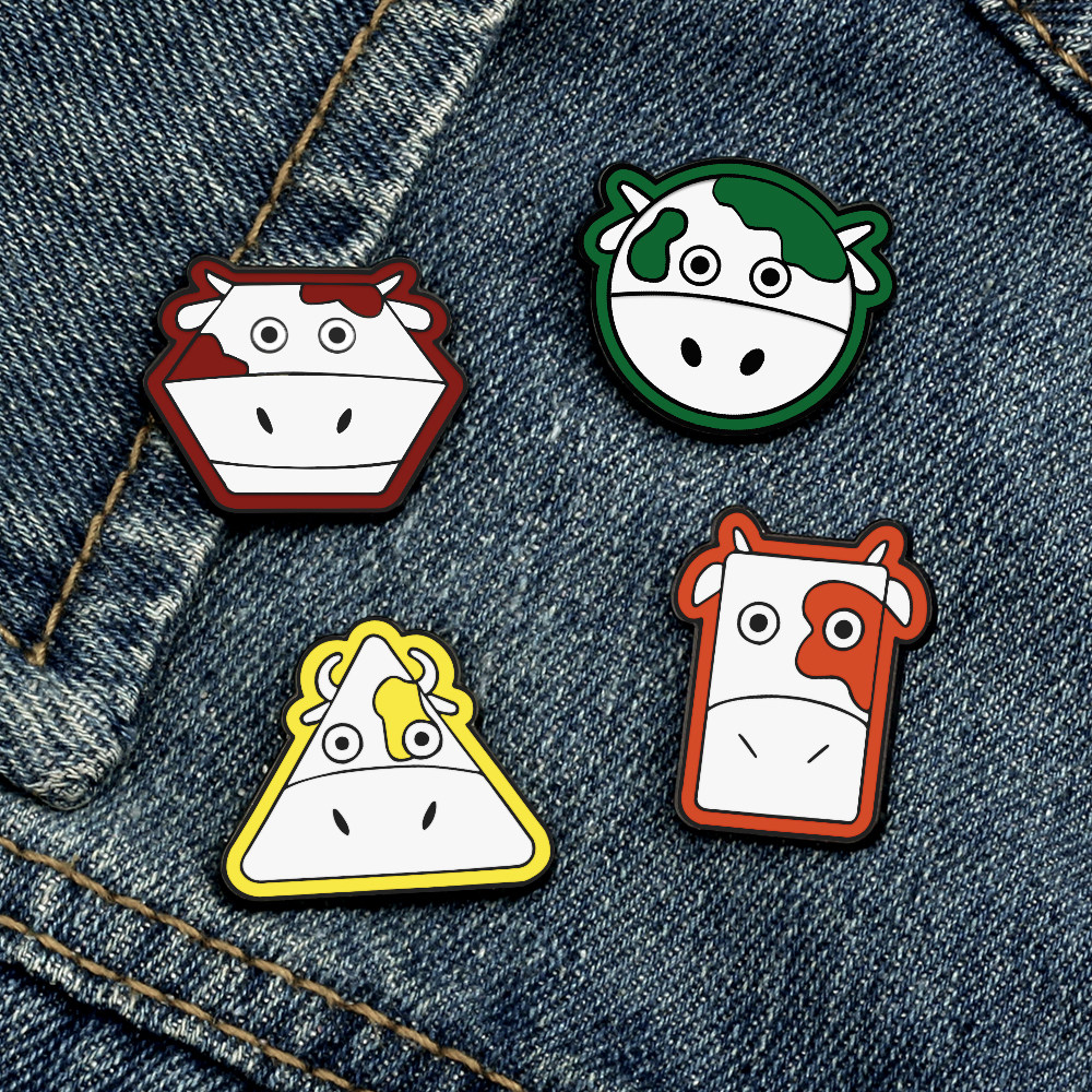 可爱日系胸针卡通个性徽章别针几何形状牛头合金胸话衣服包包装饰