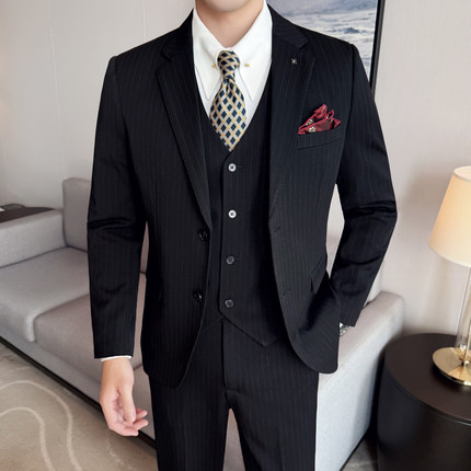 2026春夏季西装男士套装高级感商务正装条纹上班通勤休闲西服马甲