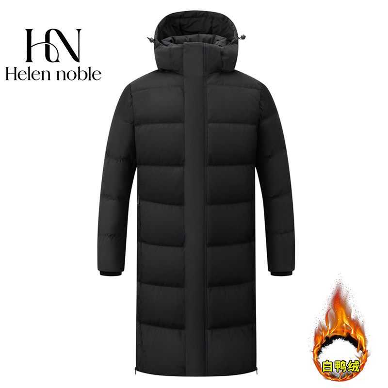Helen Noble长款过膝羽绒服男女加绒加厚保暖连帽白鸭绒防水外套