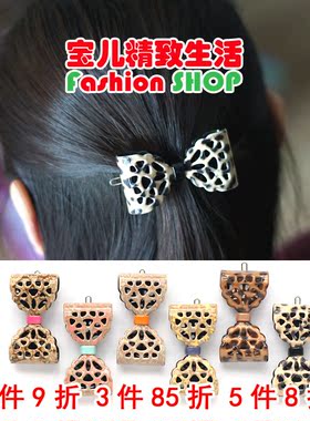 韩国 GRAIN de BEAUTE Aznavour 镂空豹纹蝴蝶结结发夹边夹顶夹