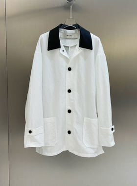 NKC.欧洲站小众FANLEONA色POLO领大口袋形夹克衫中长工装风衣外套