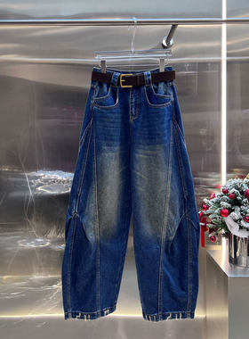 NKC.欧洲站小众英伦风深圳南油时尚百搭洋气牛仔裤洗水加绒弯刀裤