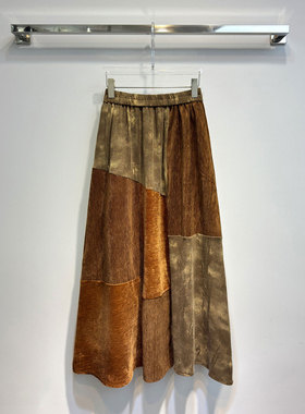 NKC.欧洲站小众英伦风渐变色松紧腰中长裙拼接工艺面料高腰半身裙