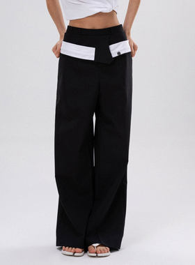 NKC.欧洲站小众FANLEONA英伦风高腰压褶直筒阔腿裤百搭减龄长裤女