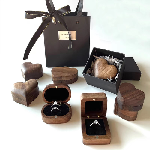 戒指盒子结婚胡桃木耳钉复古求婚钻戒盒对戒婚戒收纳礼盒木森送人