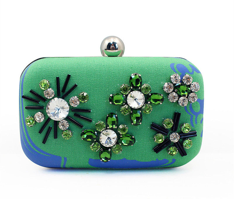 2019新款布艺手拿包 晚宴派对包 彩色水钻钉珠手包 名媛手包 绿色