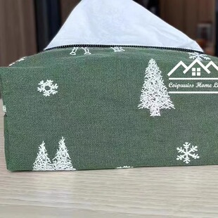 重工刺绣棉麻圣诞树纸巾盒挂绳车载便携户外旅行纸巾套伴手礼