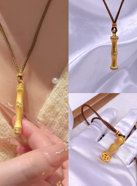 新中式古法福禄竹节宝石镶嵌锆石节节高升拉丝竹子项链编绳毛衣链