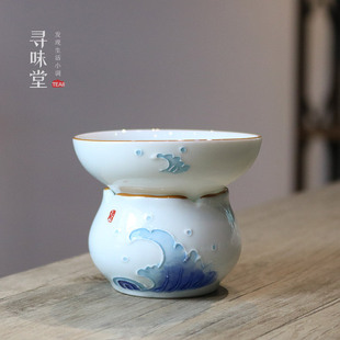 浮雕手绘茶漏｜雅致甜白瓷茶滤网过滤器家用陶瓷功夫茶具茶道配件