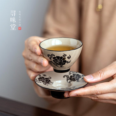 民窑雕花品茗杯磁州窑小茶杯茶具