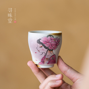 粉柴手绘牡丹仙子主人杯｜高档手工品茗杯女士小茶杯茶具 7折特惠