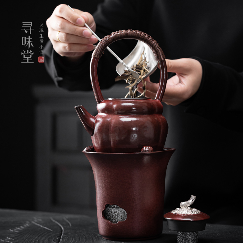 银彩好柿成双煮茶壶｜提梁壶酒精灯煮茶炉煮茶器户外室内围炉煮茶