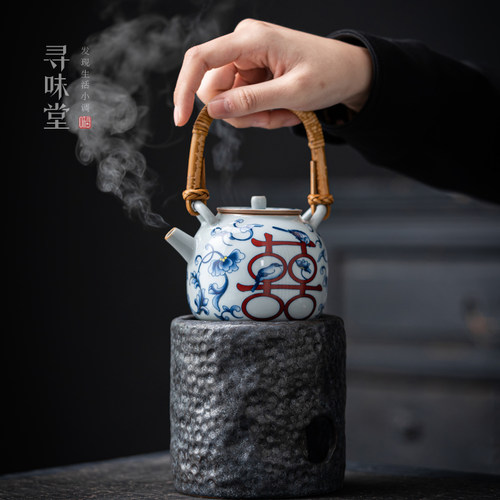 喜乐青花缠枝莲提梁壶煮茶炉