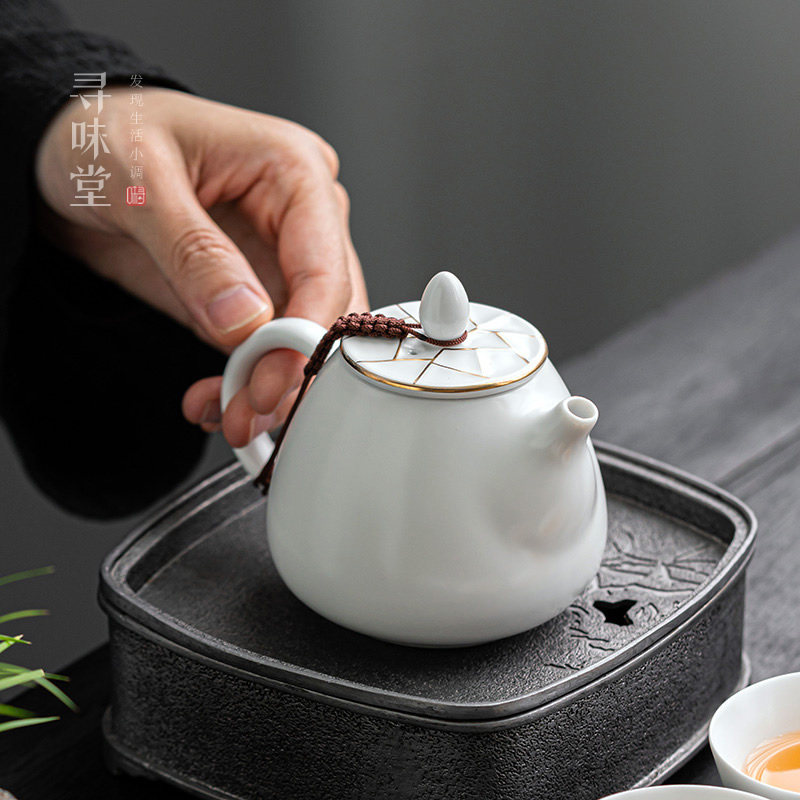哑光白描金窗花茶壶｜简约中式单壶家用陶瓷泡茶功夫茶具 寻味堂