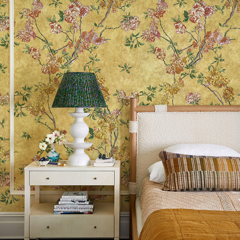 墙布定制美式复古花朵壁纸民宿卧室无缝壁布客厅沙发电视背景墙纸