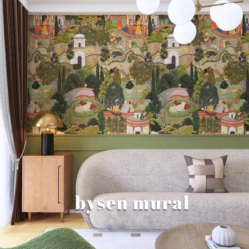 法式斋浦尔花园印度风情墙纸复古南洋风卧室床头墙布酒店背景壁纸
