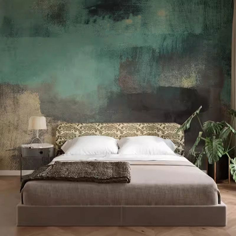 不规则美式涂鸦墙布手绘复古电视背景墙壁画2023新款卧室床头壁纸