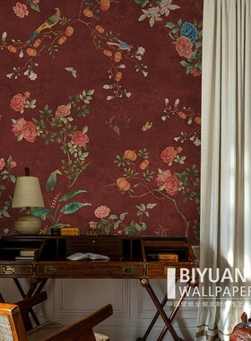 壁画定制法式牡丹花鸟壁纸卧室餐厅轻奢壁布客厅电视背景墙纸墙布