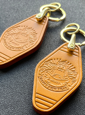 【黄财神】手工制作真皮钥匙扣摩托车机车汽车挂件男定制防丢礼品