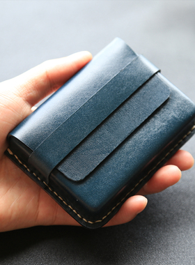 原创手工缝制植鞣头层牛皮卡包男式女士名片夹真皮零钱包大容量