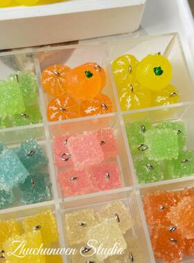 简单清新砂糖水果橘子方块吊坠手作diy饰品手链手机链材料配件