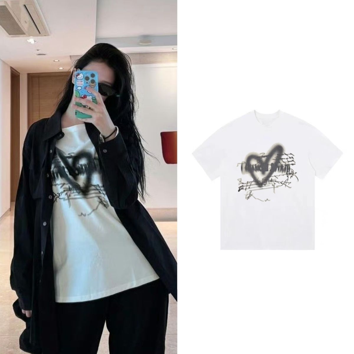 金智秀同款涂鸦爱心纯棉T恤女