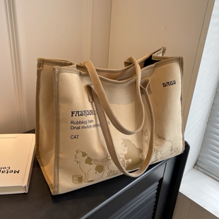 托特包可放14寸16寸电脑帆布硬底挺网红大容量女出差旅游大学通勤