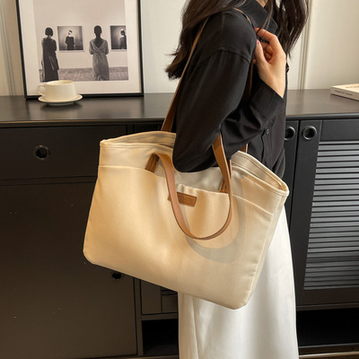 多隔层托特包口袋手提包通勤大容量可放14寸笔记本电脑帆布包简约