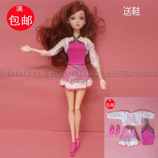 18送鞋粉三件套超短裙洋娃娃过家家女孩玩具30CM换衣服