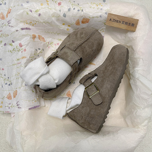 软底牛筋底防滑厚底 单鞋 内增高勃肯鞋 女复古懒人一脚蹬休闲鞋