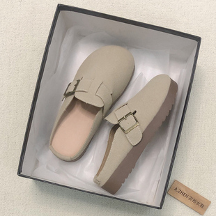 小个子 软底懒人软底平底拖鞋 厚底复古包头半拖勃肯鞋 女外穿韩版