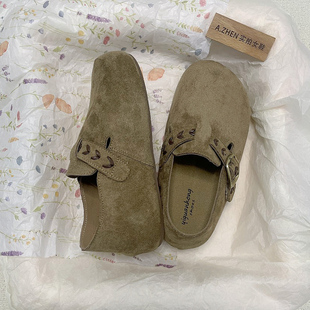 软底牛筋底厚底防滑 懒人一脚蹬休闲鞋 内增高勃肯鞋 女复古单鞋