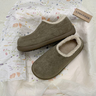 短筒靴 女软底防滑厚底复古包头毛毛鞋 棉鞋 土豆雪地靴加绒勃肯棉鞋