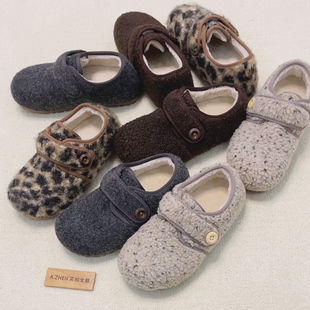 毛毛鞋 秋冬棉鞋 羊羔毛 女魔术贴一脚蹬保暖加绒懒人鞋 加厚勃肯鞋