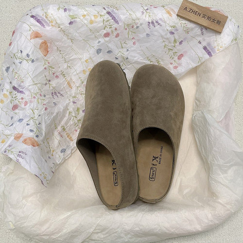 复古森系厚底勃肯鞋包头半拖鞋