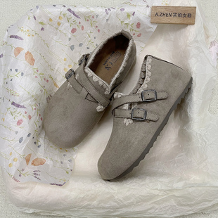 内增高勃肯鞋 女复古懒人一脚蹬软底牛筋底防滑全包花边外穿厚底
