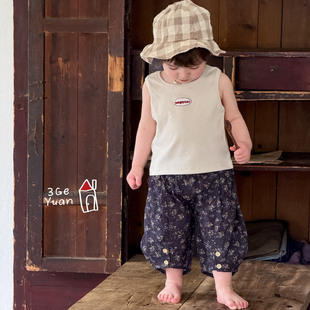 三个院夏季新款男宝女宝婴童碎花格子裤防蚊裤休闲裤百搭裤子