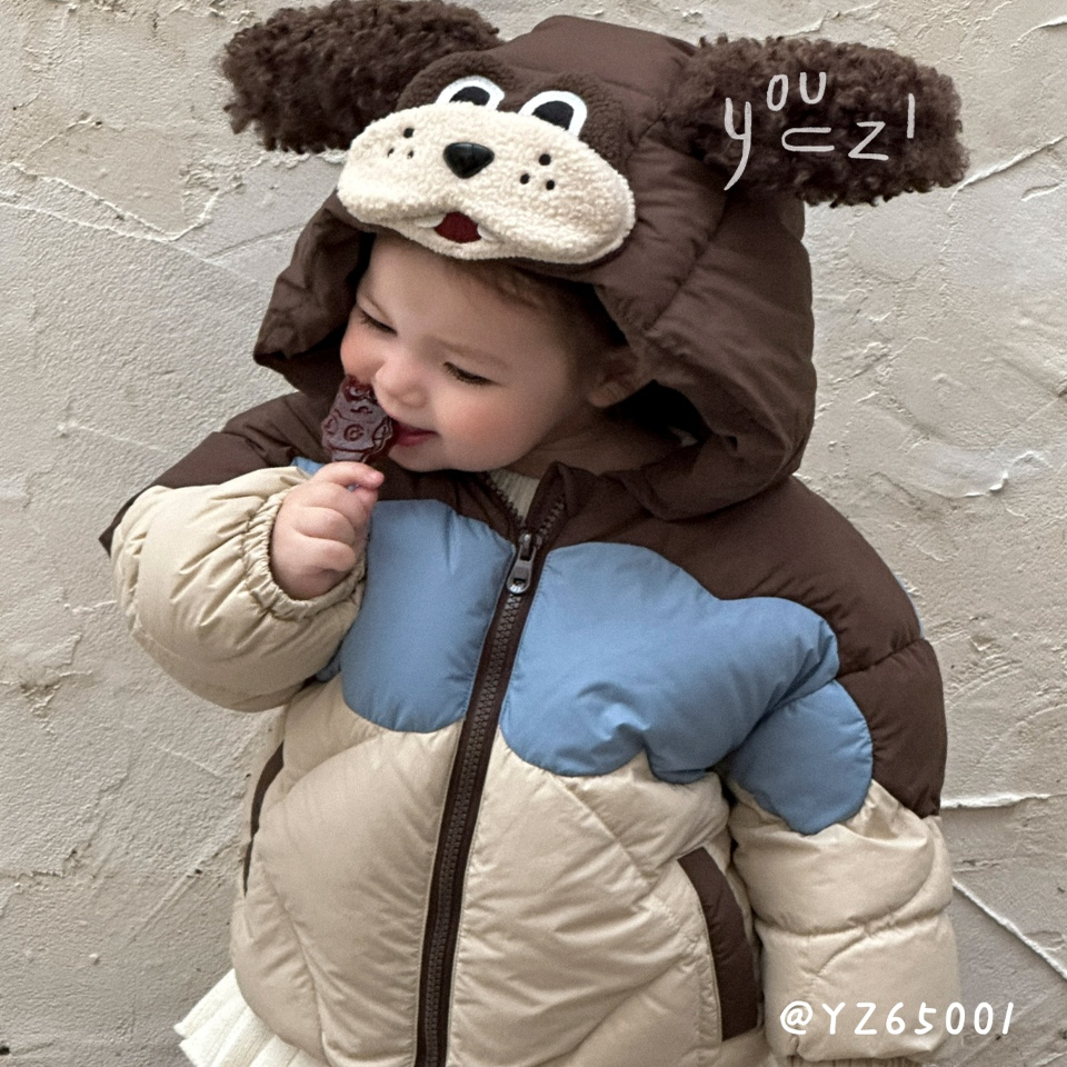 右子秋冬男女宝宝拼色羽绒服连帽外套洋气百搭保暖上衣韩版外出服