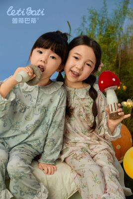 蕾蒂巴蒂新款春夏家居服套装花边女宝婴童韩版家居服