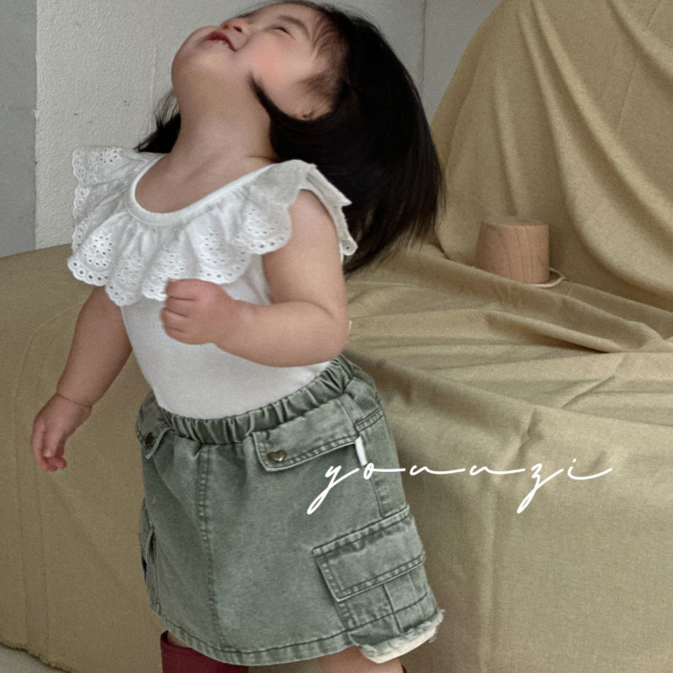 右子夏季女宝婴童工装牛仔裙短裙2025夏新款休闲洋气牛仔裙半身裙