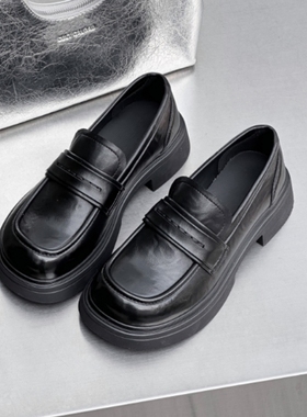 447002乐福鞋女厚底一脚蹬单鞋2025春秋新款小皮鞋舒适百搭透气潮