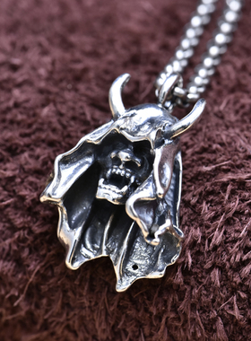 男女S925银骷髅项链吊坠复古