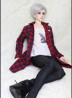 bjd娃衣 SD17男&普叔格子衬衫 印花长袖T  背心及裤