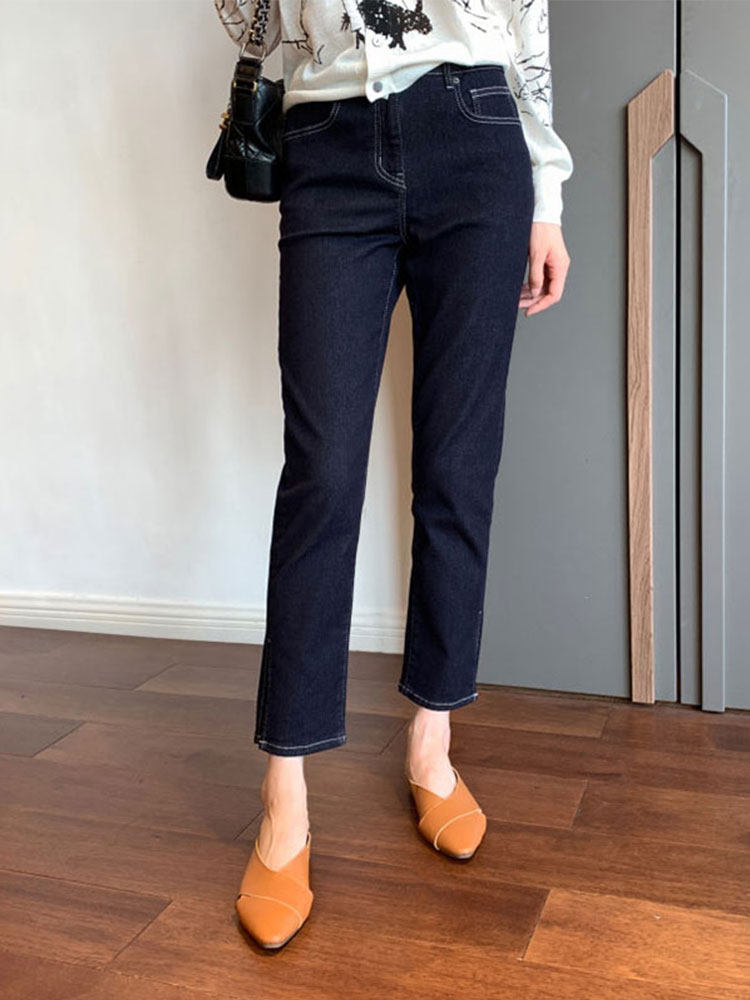 胯大腿粗穿搭裤子大码高腰弹力小直筒牛仔裤女显瘦胖妹妹mm烟管裤
