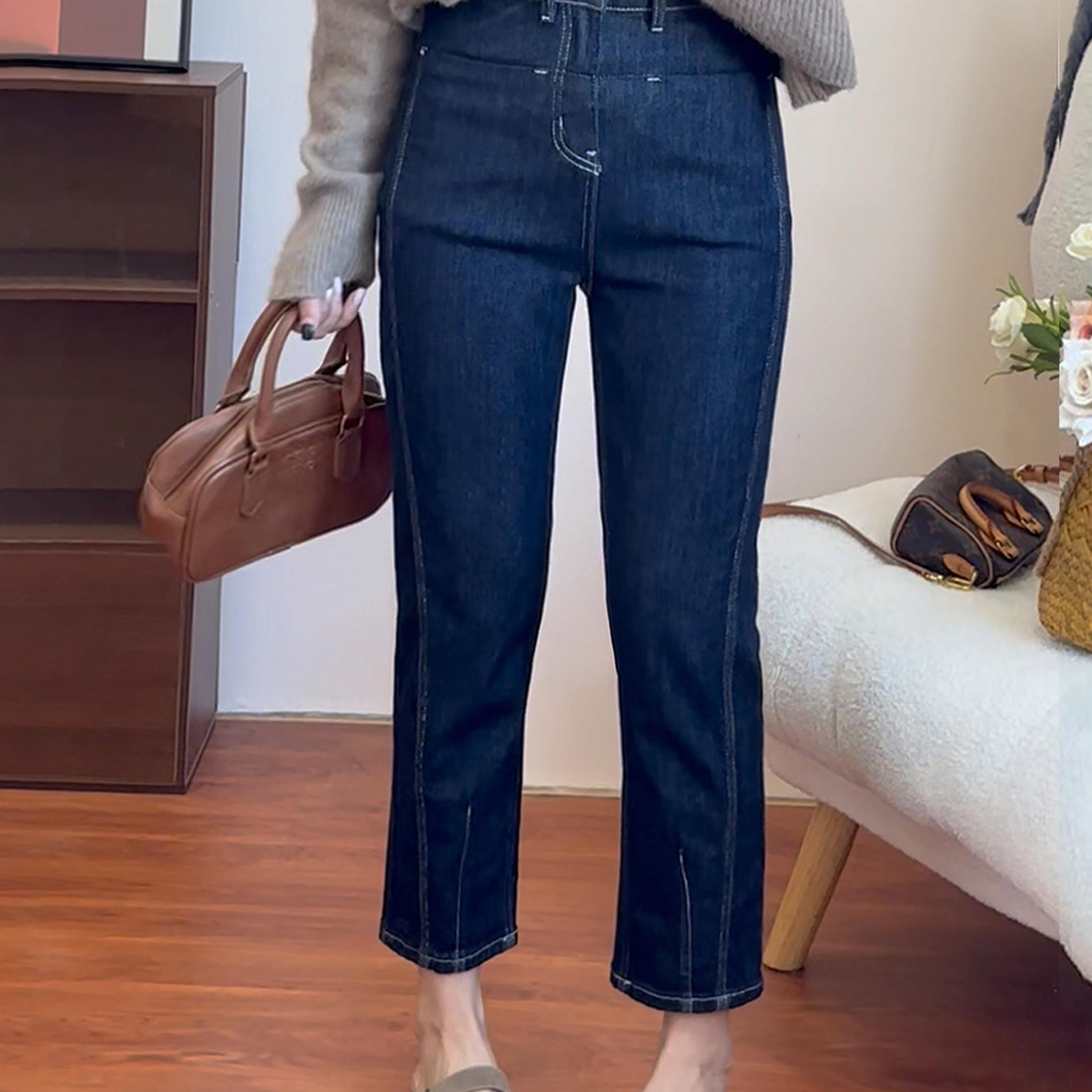 微胖妹妹直筒牛仔裤宽松显瘦九分