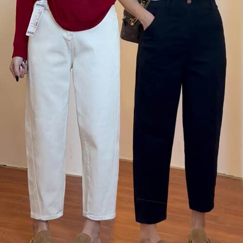 哈伦牛仔裤女大码梨型身材微胖MM遮胯显瘦秋季新品时尚百搭老爹裤