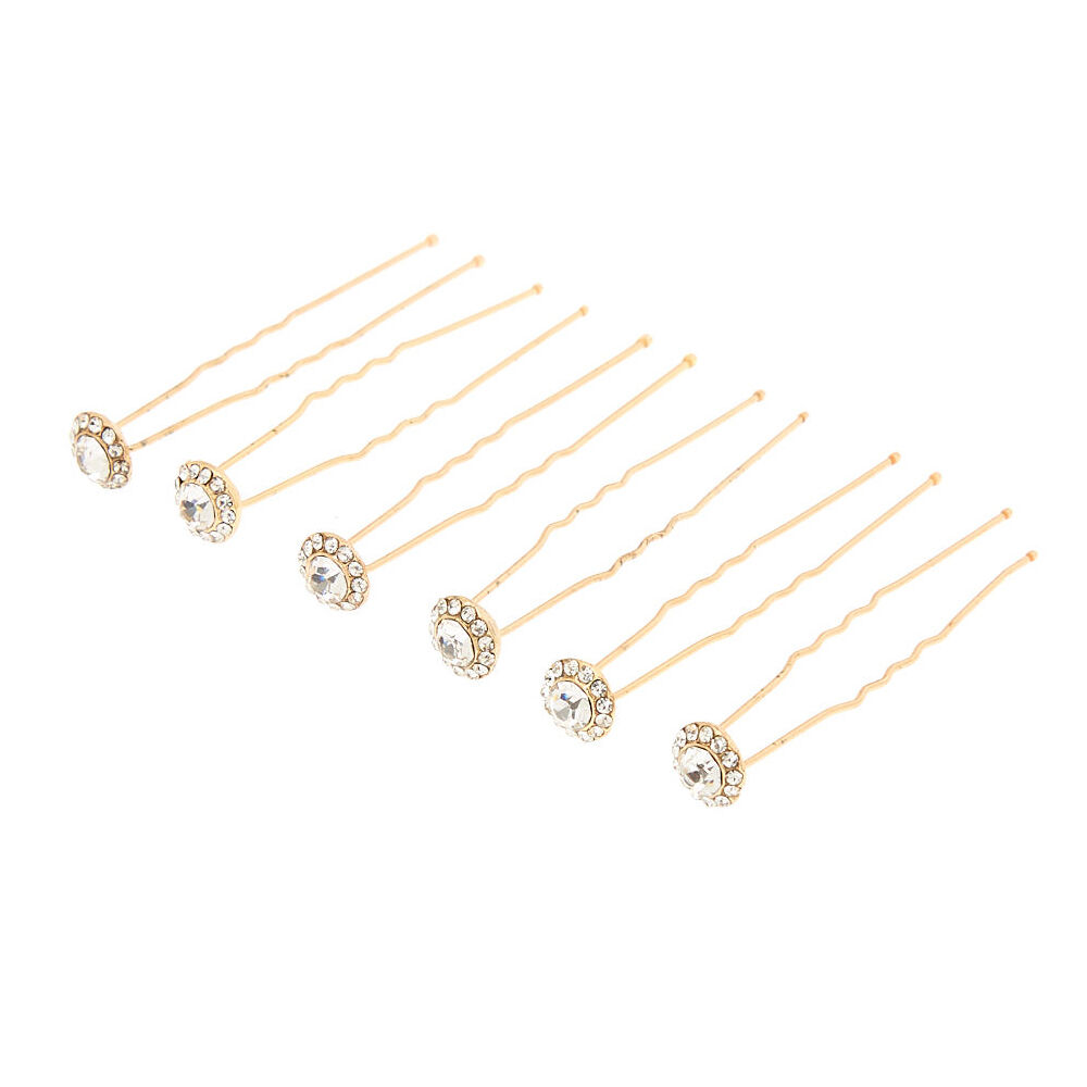 英单 金色金属仿钻装饰圆形花朵发插发髻装饰插发钗 一卡六个