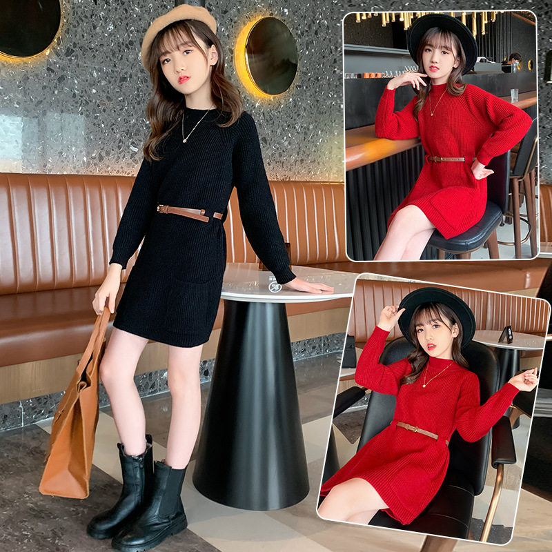 儿童毛衣裙女童长袖针织连衣裙春季4洋气5韩版6打底裙子7内搭9岁8