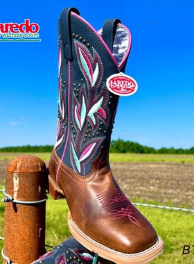 美国进口Laredo女款西部牛仔靴美式骑马靴小方头靴