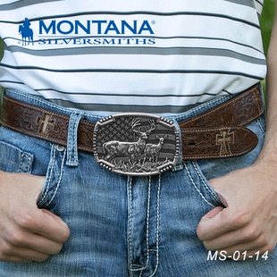 美国进口Montana蒙大拿西部腰带扣牛仔皮带巴扣一对鹿形腰带巴扣